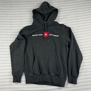 North Face Hoodie Mens Small Black Red Logo Outdoor Mountains Hiking Long Sleeve